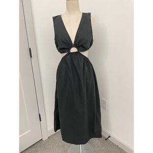 Rails Rizo Dress Women M Black Cut Out Resort Classic Midi V Neck Vacation